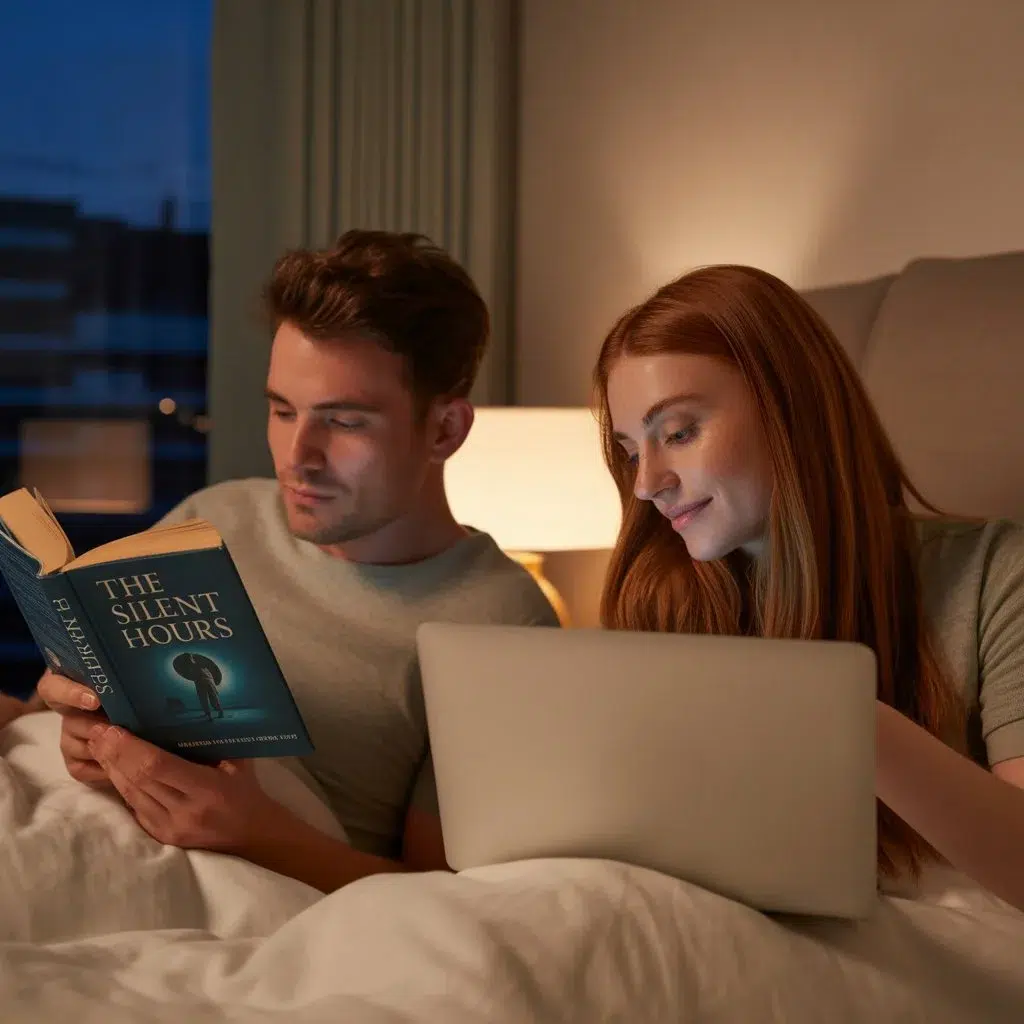 Padres primerizos aplicando hábitos nocturnos para dormir mejor al desconectar de las pantallas