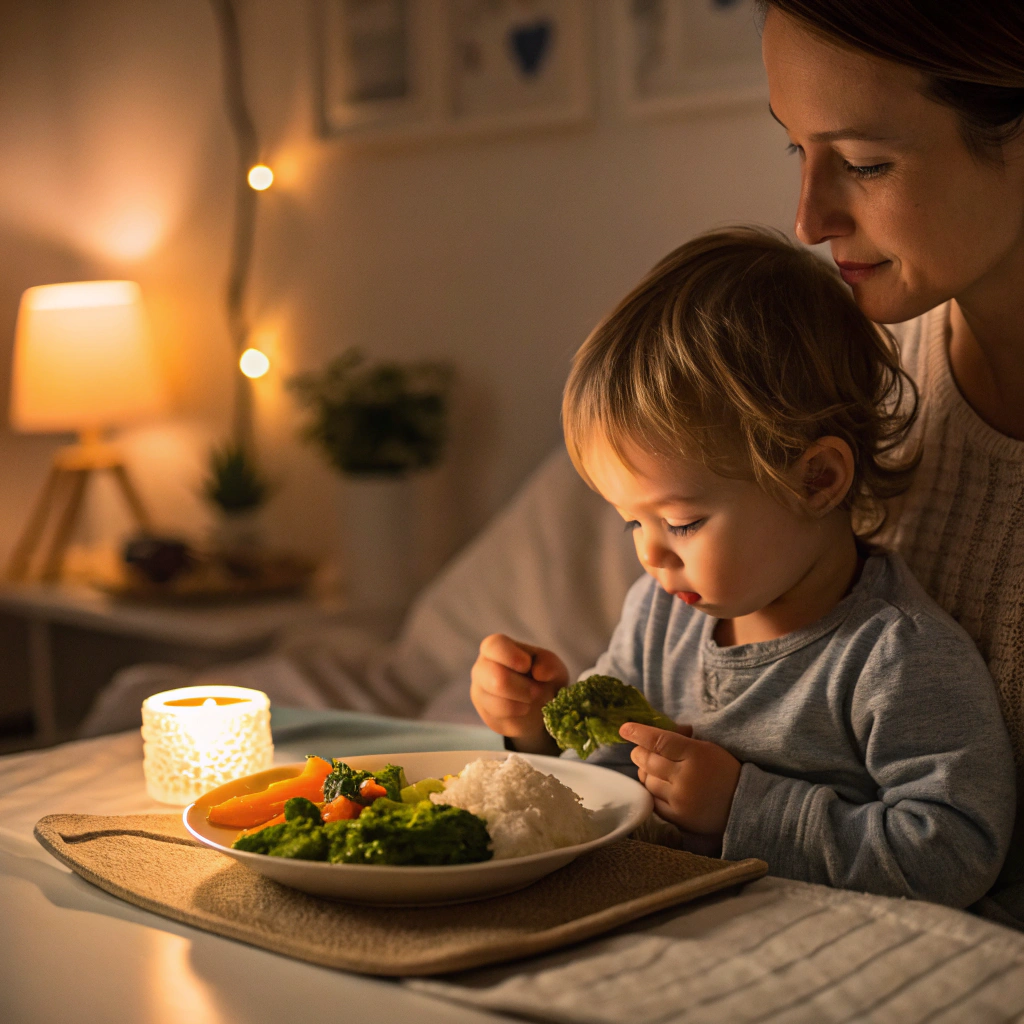 Cena ligera con verduras y arroz que ayuda a que el niño duerma mejor, alternativa a qué no dar de cenar a tu hijo.